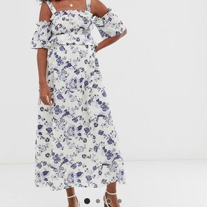 ASOS Maternity shirred maxi in China blue print